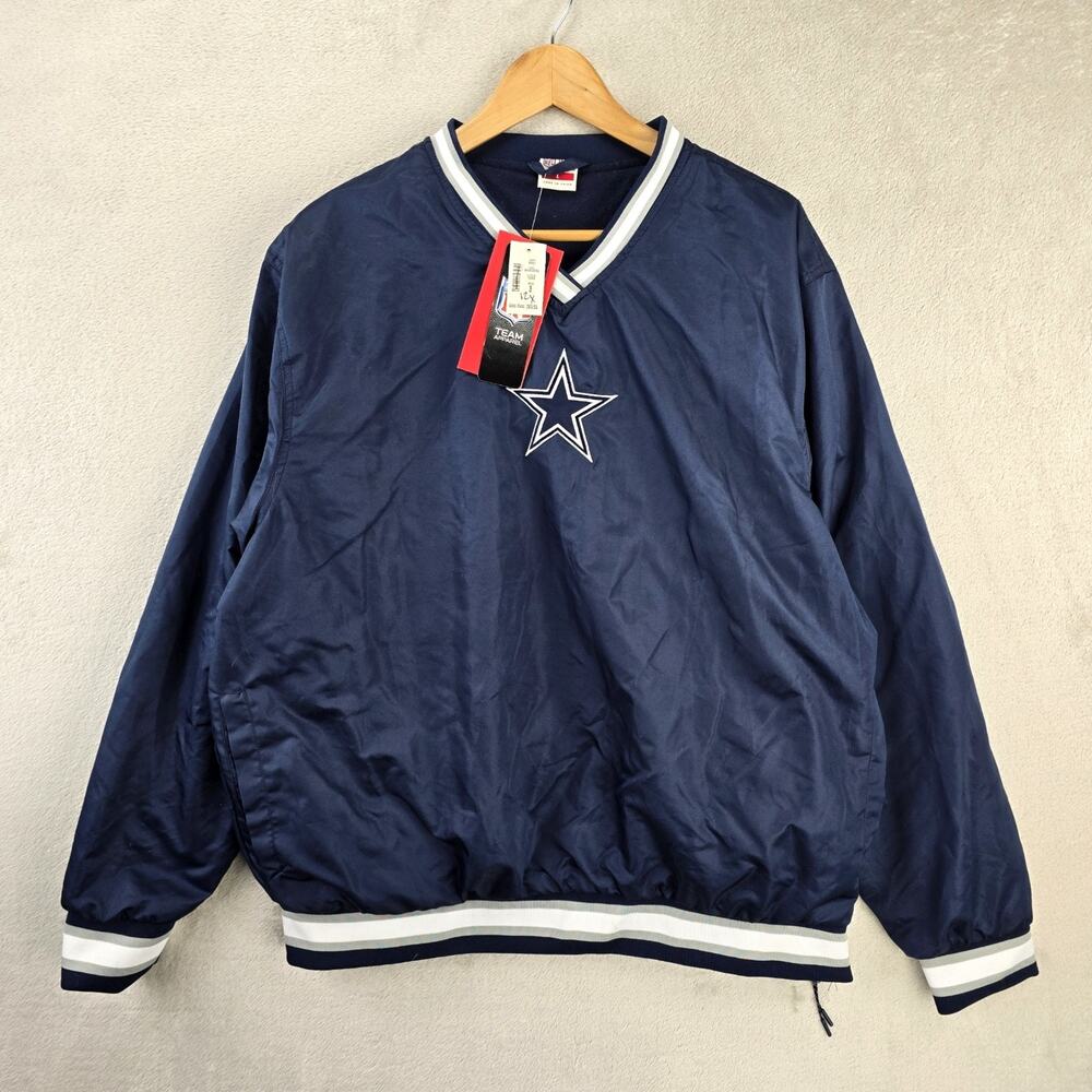 Dallas Cowboys Jacket Mens Large Navy NFL Windbreaker Pullover Ultra Game V Neck